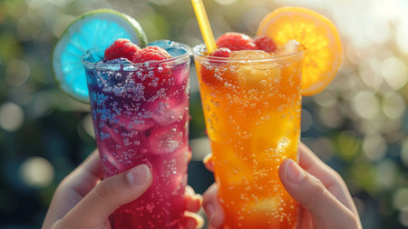 children hand holds frozen juice.の素材