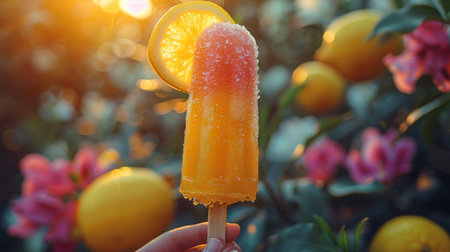 children hand holds frozen juice.の素材