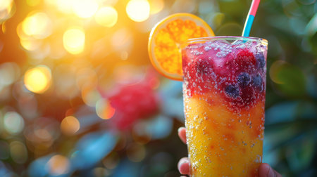 children hand holds frozen juice.の素材