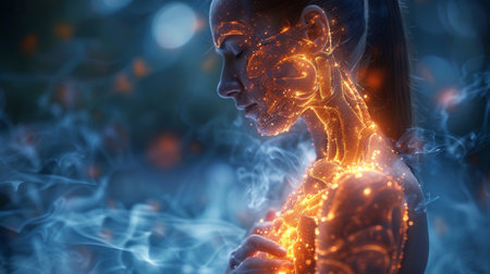 silhouette of the woman in flame.の素材