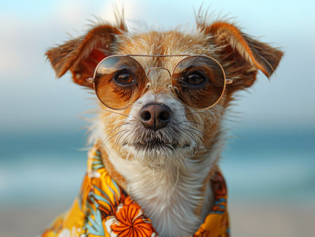 cute Jack Russell dog in sunglasses.の素材