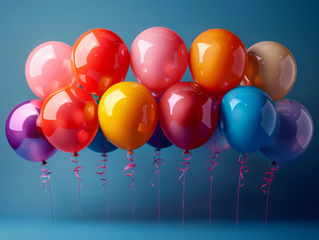 colorful balloons on a blu background.の素材