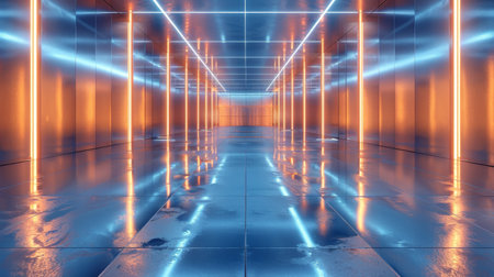 blue studio futuristic light interior with metallic reflections.の素材