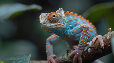 chameleon on a forest branch.の素材