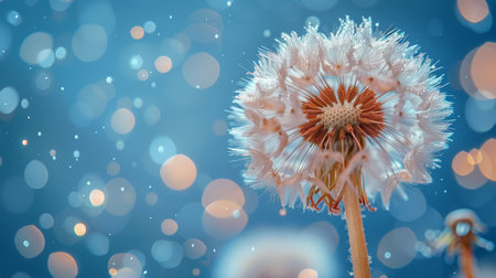 close up of dandelion on the blue background.の素材