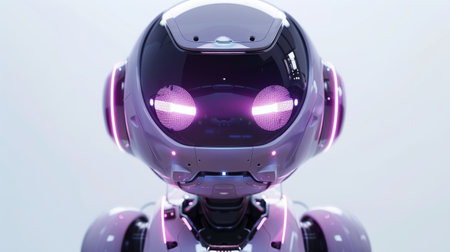 cute purple robot with big LED eyes on white background.の素材