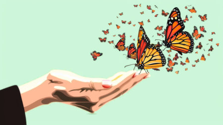 Hands releasing butterflies.の素材