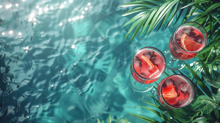 pool party, drinks, palm frawns.の素材