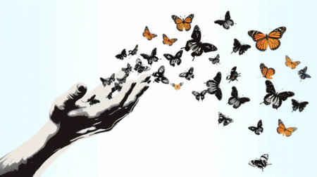 Hands releasing butterflies.の素材