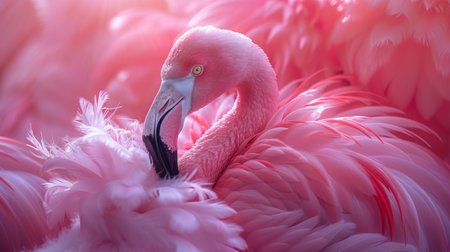 close up of pink flamingos.の素材