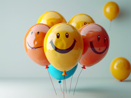 smiley yellow balloons.の素材