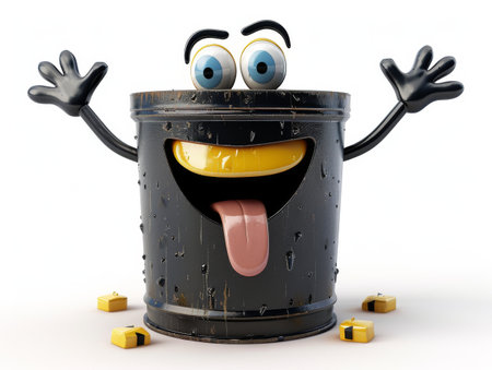 cartoon trash can showing tongue on a white background.の素材