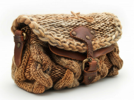 knitted old-fashion purse on a white background.の素材