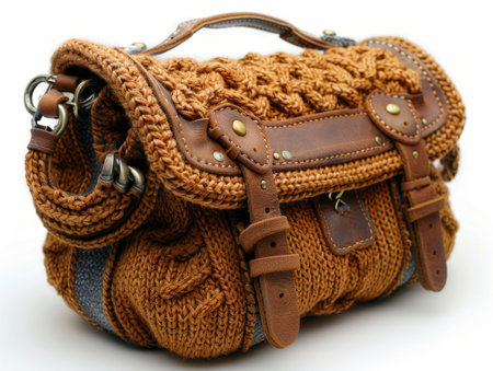 knitted old-fashion purse on a white background.の素材