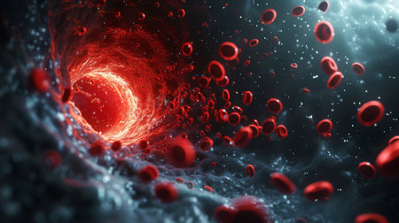 blood cells flowing into the vein, 3d render illustration.の素材