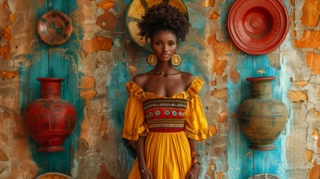 beautiful woman in yellow dress.の素材