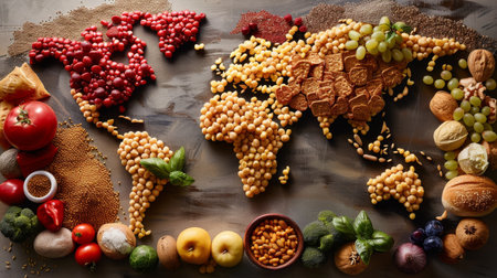 world map made of most popular food in their countries.の素材