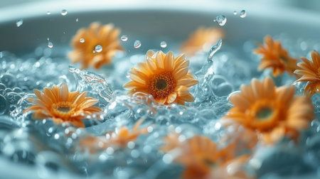 flowers on the water in the bath.の素材