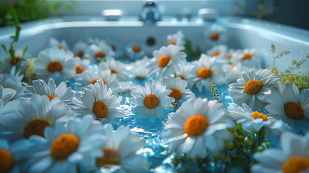flowers on the water in the bath.の素材