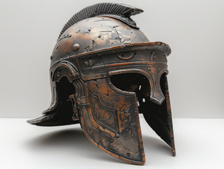 Roman legionary helmet on a white background.の素材