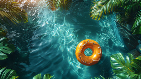 Wonder and joy summer background with blue water and palm trees.の素材