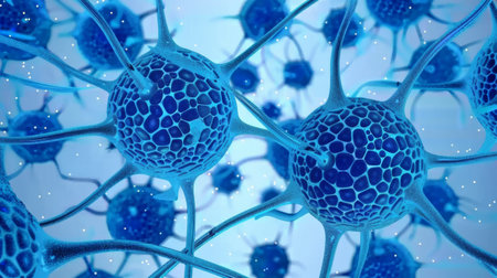 human cells in a blue background.の素材
