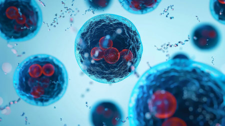 human cells in a blue background.の素材