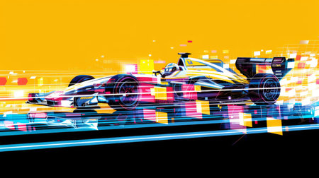 car racing on a track with speeding motion blur.の素材