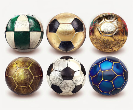 collection of the soccer balls one by one on a white background.の素材
