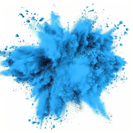 Blue powder explosion isolated on white background.の素材