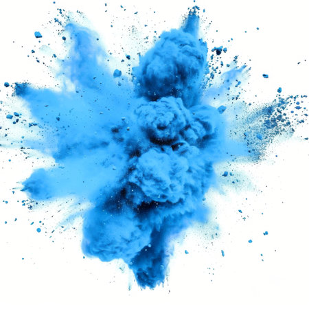 Blue powder explosion isolated on white background.の素材