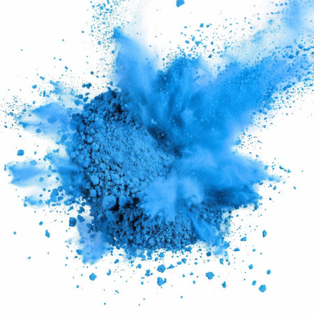 Blue powder explosion isolated on white background.の素材