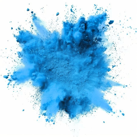 Blue powder explosion isolated on white background.の素材