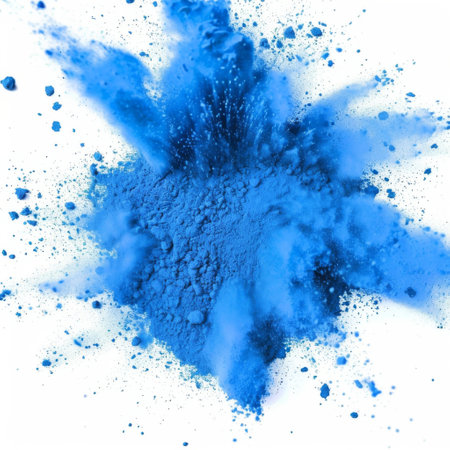 Blue powder explosion isolated on white background.の素材