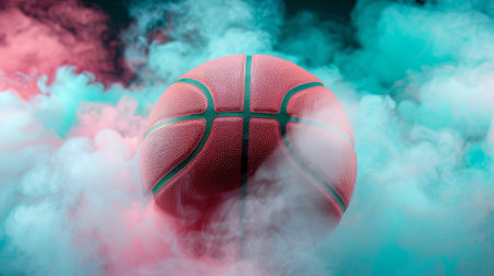 basketball on the color smoke background.の素材