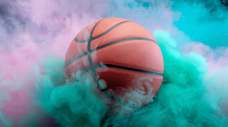 basketball on the color smoke background.の素材