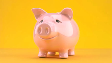Piggy bank on orange background.の素材