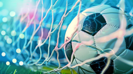 soccer ball hitting the net.の素材