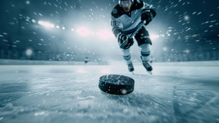 hockey player on ice.の素材