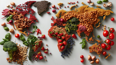 world map made of most popular food in their countries.の素材