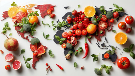 world map made of most popular food in their countries.の素材