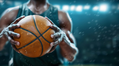 Basketball player holding a ball.の素材