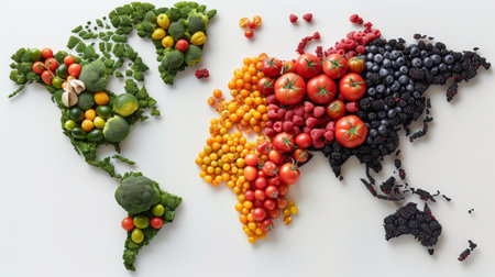 world map made of most popular food in their countries.の素材