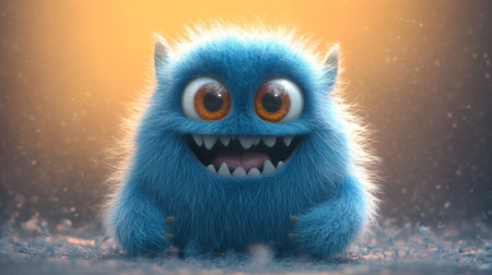 Funny monster in winter forest. 3d illustration. Halloween concept.の素材