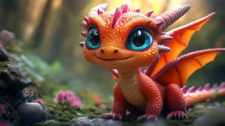 Fantasy dragon in the forest. 3d rendering. Computer digital drawing.の素材