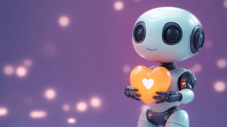 Robot holding a heart. Valentine's day concept. 3d renderingの素材