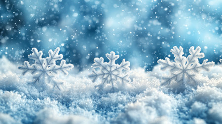 Winter background with snowflakes and bokeh. 3d renderingの素材
