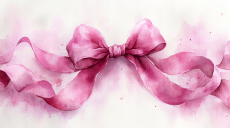 Watercolor pink bow on a white background. Watercolor illustration.の素材