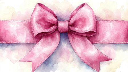 Watercolor pink bow on a white background. Watercolor illustration.の素材