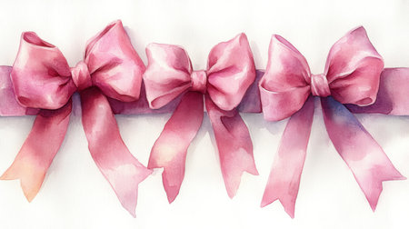 Watercolor pink bows on a white background. Hand-drawn illustrationの素材